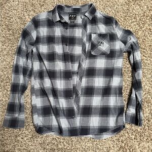 FOX Men's Black and Gray Plaid Shirt